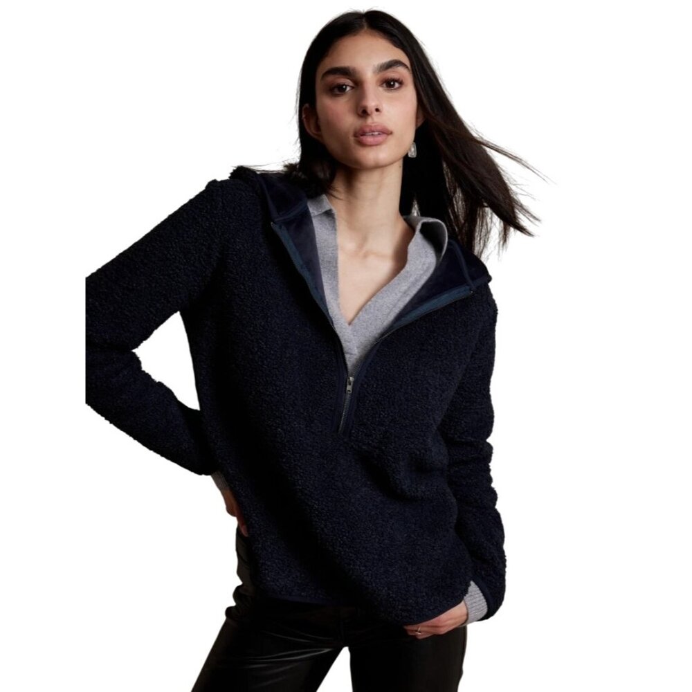 Banana Republic Women's Sherpa Half Zip Hoodie Preppy Size M Blue Long Sleeve